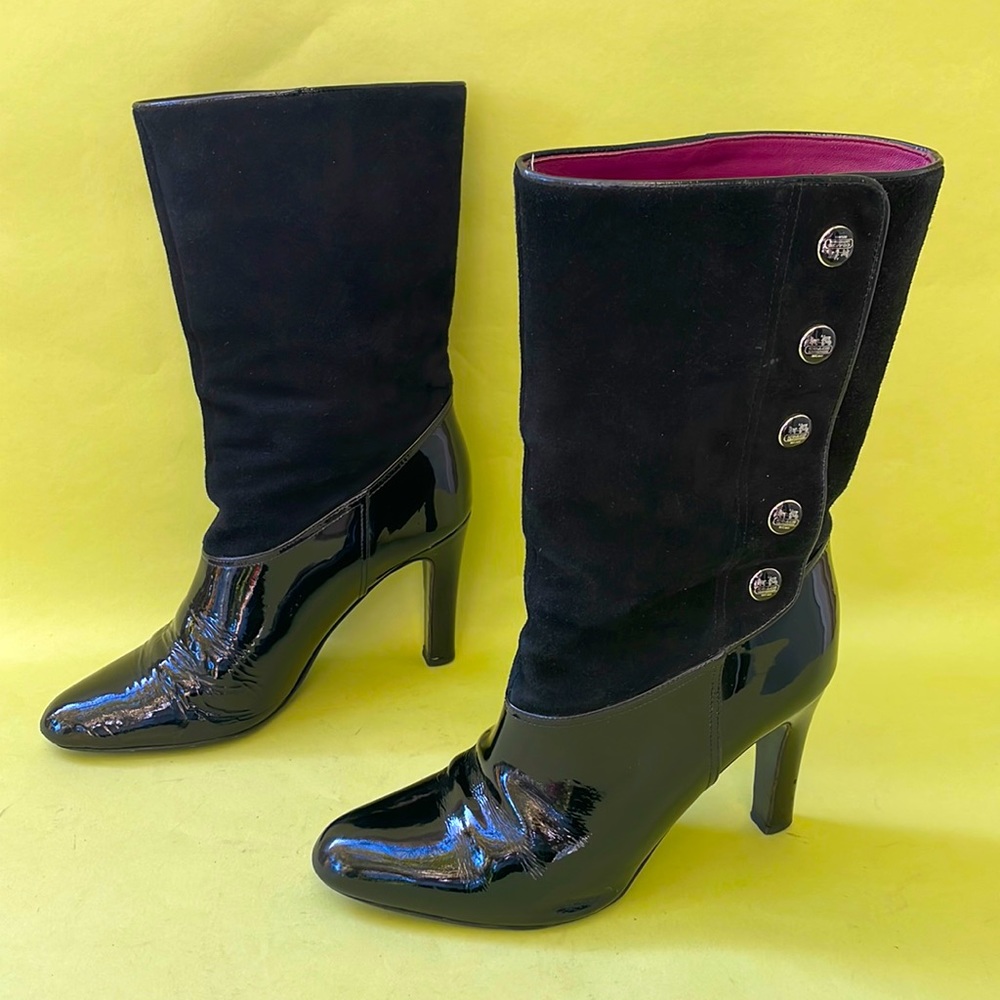 Vintage black Coach patent/suede leather booties